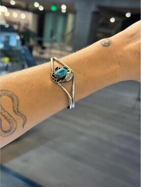 Vintage Sterling Silver Turquoise Cuff Bracelet Navajo Turquoise Southwestern